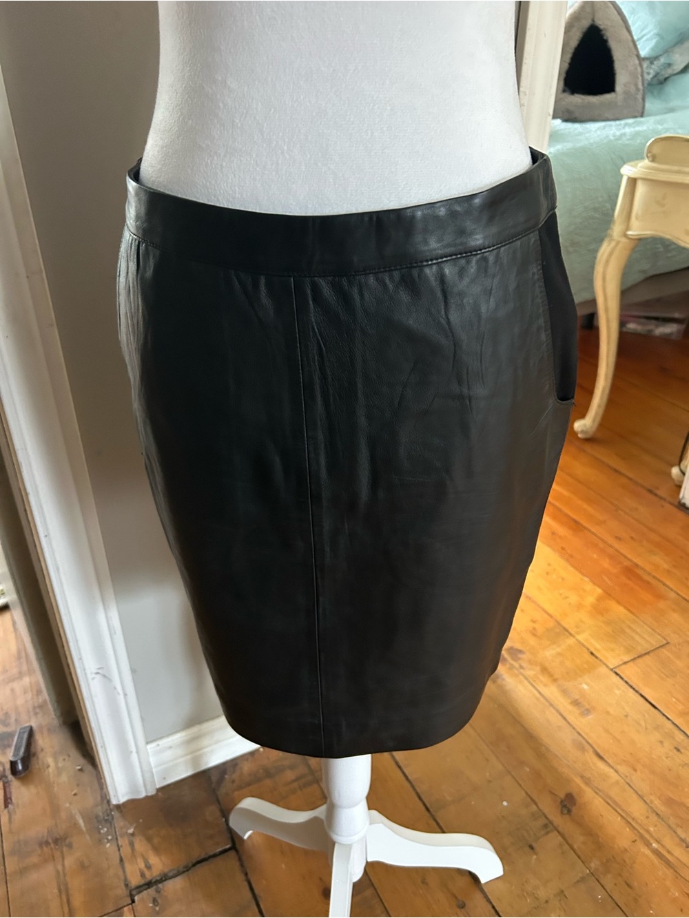 Classic Black Leather Skirt